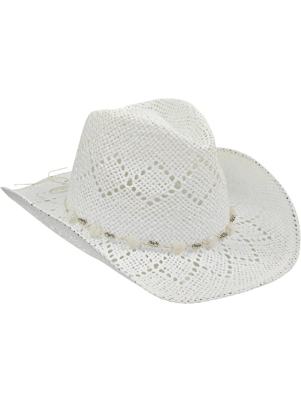 Women's Pearl White Straw Wide Brim Cowboy Cowgirl Western Shapeable Sun Hat